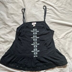 Dark Gray and White Embroidered Tank Top